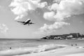 People and landing plane at st.Maarten Maho beach Royalty Free Stock Photo