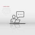 People with laptop computer icon in flat style. Pc user vector illustration on white isolated background. Office manager business Royalty Free Stock Photo