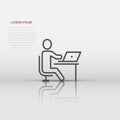 People with laptop computer icon in flat style. Pc user vector illustration on white isolated background. Office manager business Royalty Free Stock Photo