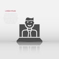 People with laptop computer icon in flat style. Pc user vector illustration on white isolated background. Office manager business Royalty Free Stock Photo