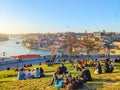 People lawn sunset cityscape Porto