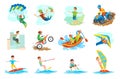 Water Fun and Extreme Sports Set of People Hobby