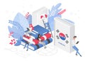 People learning Korean language isometric 3d vector illustration. Korea Distance education, online learning courses