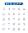 People learning line icons signs set. Design collection of Studying, Educating, Instructing, Training, Tutoring