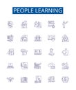 People learning line icons signs set. Design collection of Studying, Educating, Instructing, Training, Tutoring
