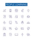 People learning line icons signs set. Design collection of Studying, Educating, Instructing, Training, Tutoring