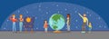 People learning about the stars, planets and the solar system at the planetarium Royalty Free Stock Photo