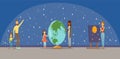 People learning about the stars, planets and the solar system at the planetarium Royalty Free Stock Photo
