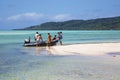People leave for an excursion in Tahaa lagoon