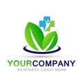 People leaves medical health care company concept logo icon element sign on white background Royalty Free Stock Photo