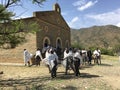 Alitena, Tigray, Ethiopia - 13 August 2019 : People leaving church in the mountainous Tigray region of Ethiopia