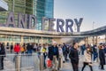 People Leaving the Staten Island Ferry Terminal in Manhattan Royalty Free Stock Photo