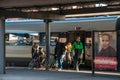 People leaving the train at Roskilde train station in Denmark Royalty Free Stock Photo