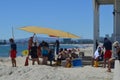 People in lifeguard station Bluff Park, Long Beach, Los Angeles California, United States of America Royalty Free Stock Photo