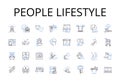 People lifestyle line icons collection. Life events, Human existence, Social behavior, Personal habits, Cultural norms