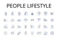 People lifestyle line icons collection. Life events, Human existence, Social behavior, Personal habits, Cultural norms