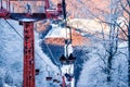 People on the lift enjoy the stunning view of the famous greek ski center