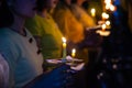 People hold candles light at night Royalty Free Stock Photo