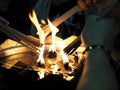 People light incense joss sticks at the temple Royalty Free Stock Photo