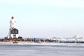 Lighthouse of Marken and drfting ice, Netherlands