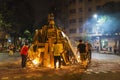 People lighting a bonfire, Barcelona