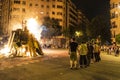 People lighting a bonfire, Barcelona