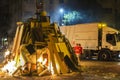 People lighting a bonfire, Barcelona