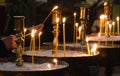 People Lighting Candles for a Religious Feast in a Church in Sofia, Bulgaria January 2018