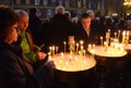 People Lighting Candles for a Religious Feast in a Church in Sofia, Bulgaria January 2018