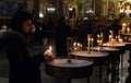 People Lighting Candles for a Religious Feast in a Church in Sofia, Bulgaria January 2018