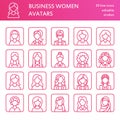 People line icons, business woman avatars. Outline symbols Royalty Free Stock Photo