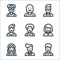 People line icons. linear set. quality vector line set such as boy, man, woman, woman, boy, woman, beard, fat