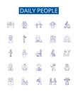 Daily people line icons signs set. Design collection of Dailypeople, Individuals, Populace, Residents, Commuters, Crowd