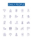 Daily people line icons signs set. Design collection of Dailypeople, Individuals, Populace, Residents, Commuters, Crowd