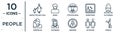 people linear icon set. includes thin line babysitter and child, vitruvian man, old woman, colombian, no racism, spindle,