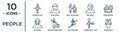 people linear icon set. includes thin line business suit, help the elderly, book keeper, success man happy, cooker with tray,