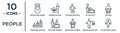 people linear icon set. includes thin line graduating woman, children in school, ceo man, sculptor working, man with open lock,