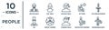 people linear icon set. includes thin line hipster smile, relieved smile, policeman working, perfect worker, radiologist working,