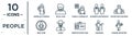 people linear icon set. includes thin line journalist woman talking about culture, female journalist talking about science news,