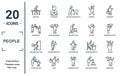 people linear icon set. includes thin line recovery, preferences, man going fast and with force against a door, father and son,