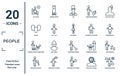 people linear icon set. includes thin line sit down, heads, person giving assistance, man with big key, weathercaster, elegance, Royalty Free Stock Photo