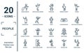 people linear icon set. includes thin line woman carrying, smoking man, walking to school, students, cinema award, torso, ticket