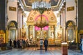 1.07.2021 Russia St. Petersburg. People lining to worship Our Lady icon in Kazan orthodox cathedral Royalty Free Stock Photo