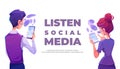 People listen social media using smartphone banner Royalty Free Stock Photo