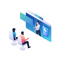 People listening to informative statistics webinar isometric illustration. Male and female characters discussing at Royalty Free Stock Photo