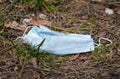 People littering of garbage of used medical masks throw in the crevices of the bushes,hazardous waste