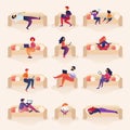 People Live and Work on Sofa Cartoon Illustration.