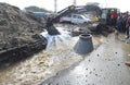 Water Pipe Line Burst and Road Caved Royalty Free Stock Photo