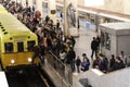 People look vintage subway cars