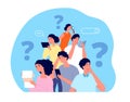 People looking answer. Team search, giant question mark. Brainstorming thinking, group asking or find solution. Utter Royalty Free Stock Photo